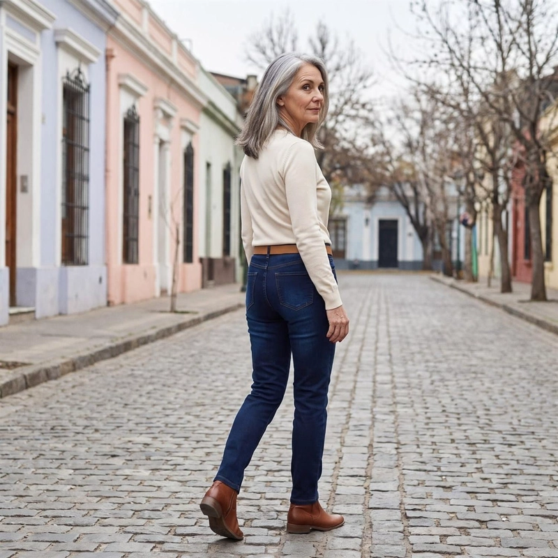SKINNY JEANS AZUL OSCURO CON CINTURON - 9