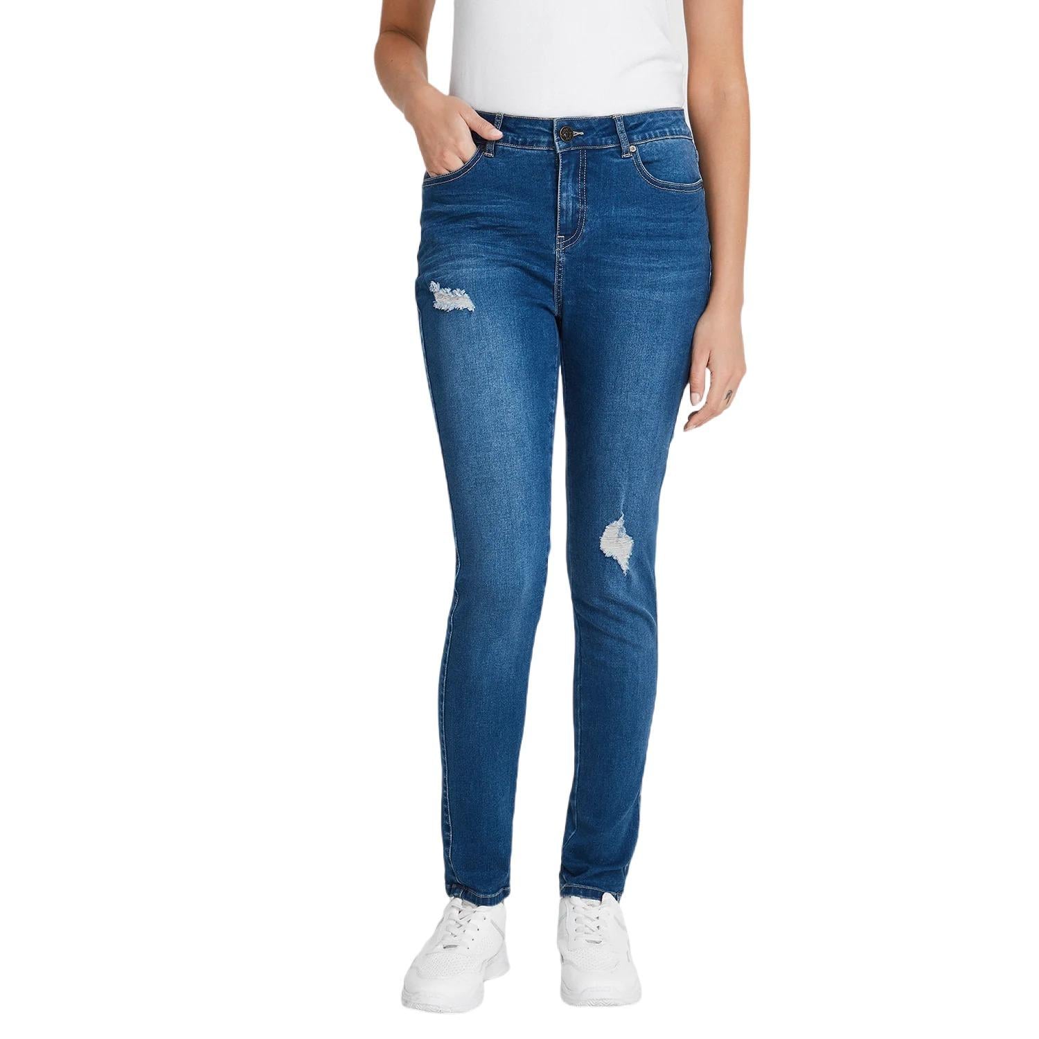 JEANS SKINNY AZUL 5 BOLSILLOS CON ROTURAS - 1