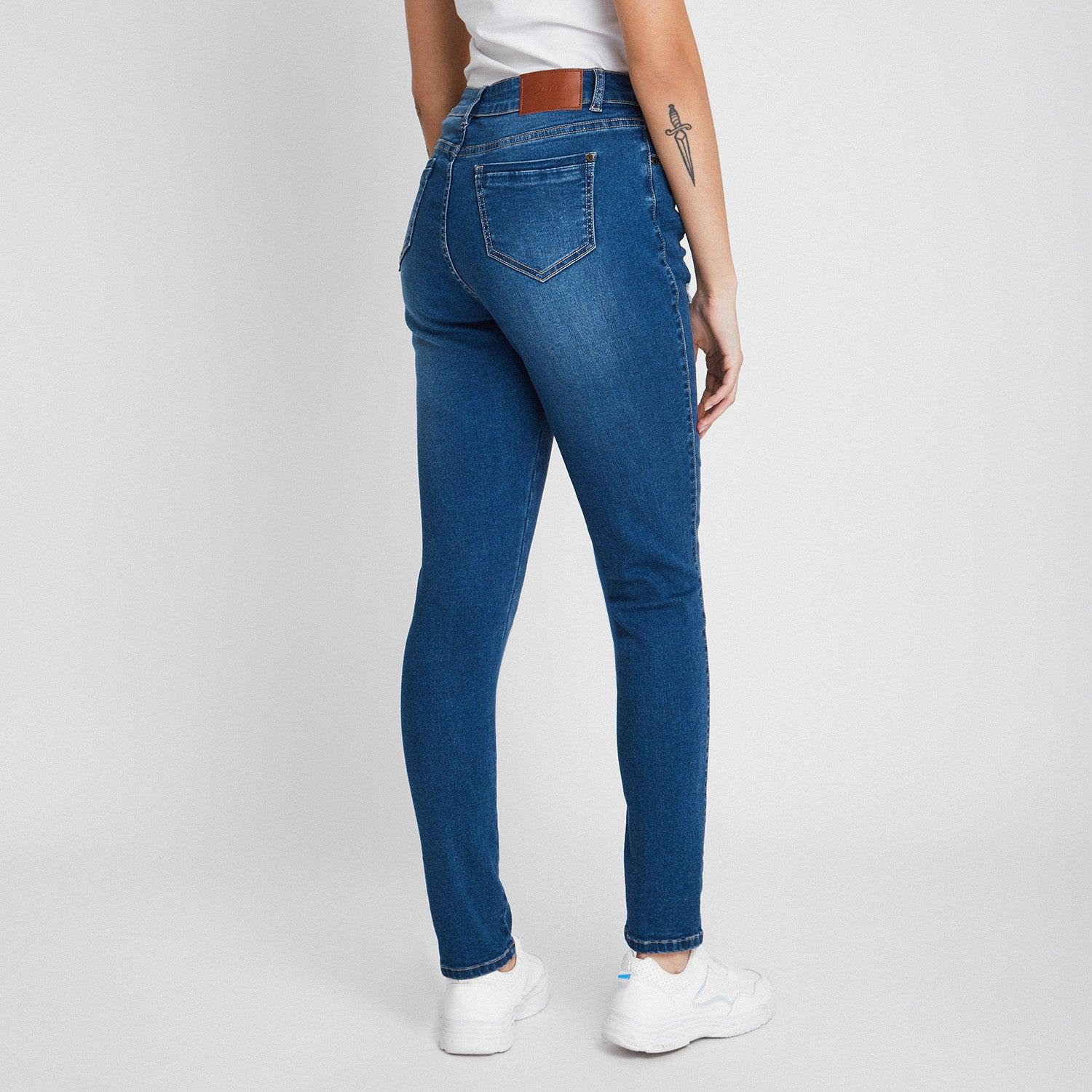 JEANS SKINNY AZUL 5 BOLSILLOS CON ROTURAS - 2