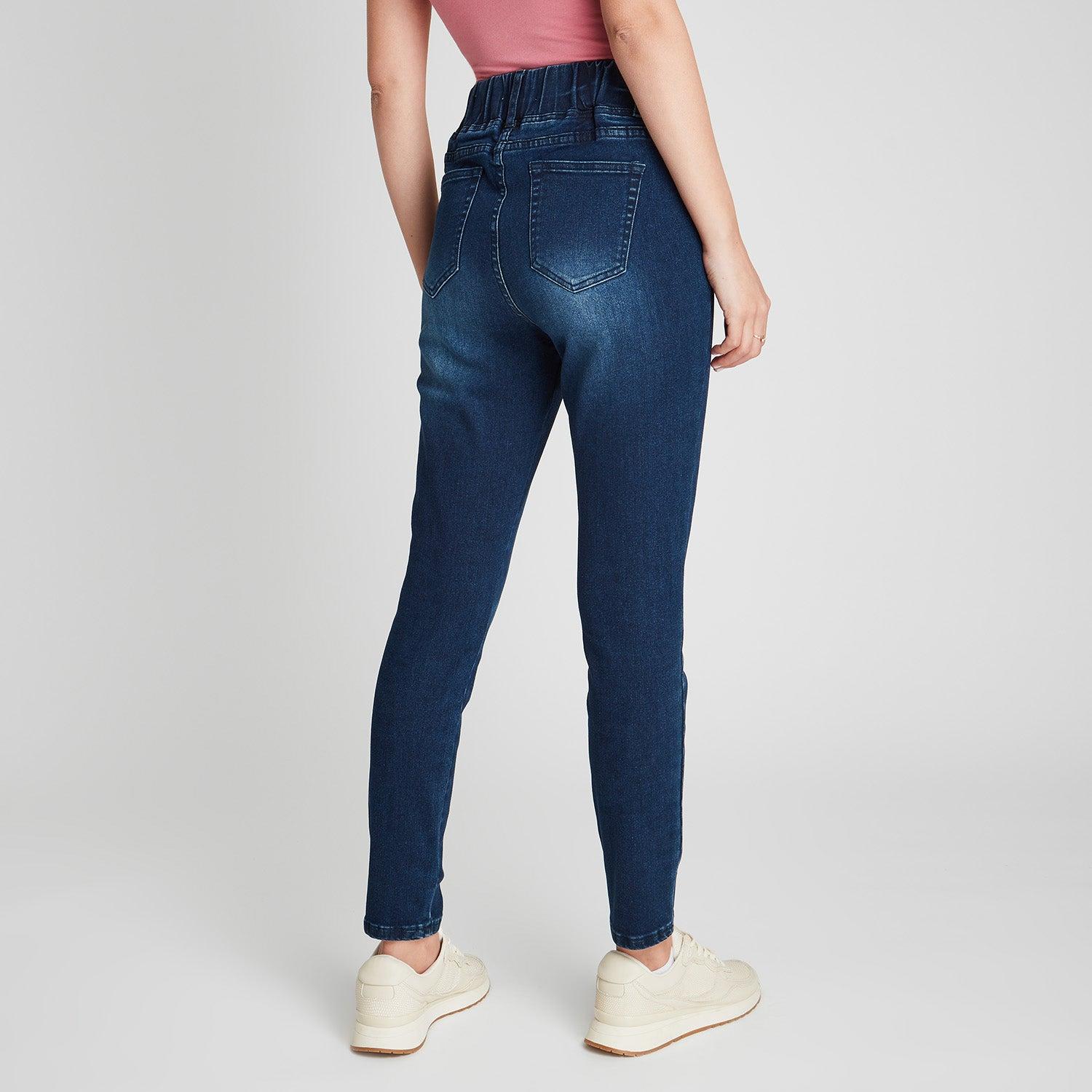 JEANS CALZA AZUL OSCURO CON PRETINA ALTA - 2