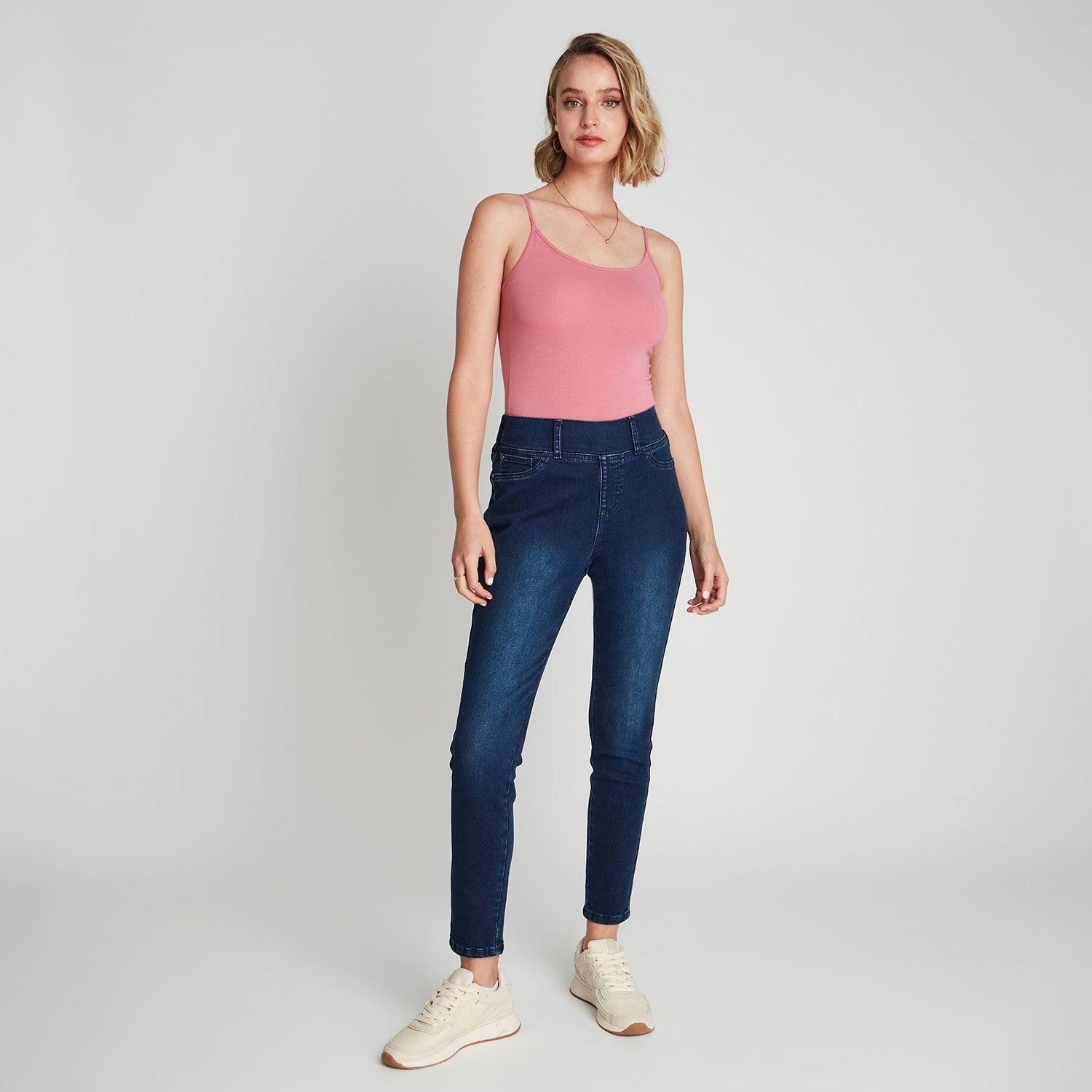 JEANS CALZA AZUL OSCURO CON PRETINA ALTA - 4