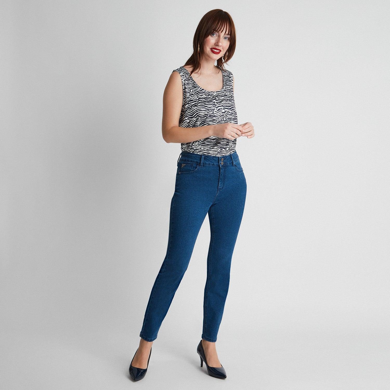 JEANS SKINNY PUSH UP CONTROL DE ABDOMEN AZUL - 6