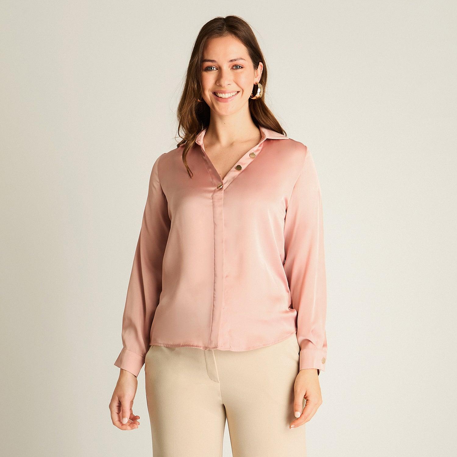 BLUSA MUJER ROSA CLARO CUELLO CAMISERO V | PRIMAVERA CHERRY LADY - 1