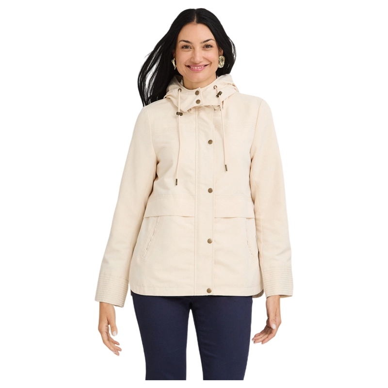CASACA BEIGE MANGA LARGA NO ELASTICADO CON FORRO CALCE HOLGADO - 1