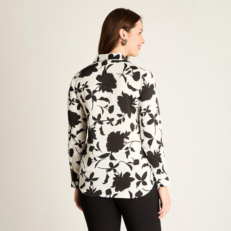 BLUSA NEGRA FLORAL CON ESTILO CAMISERO - 2