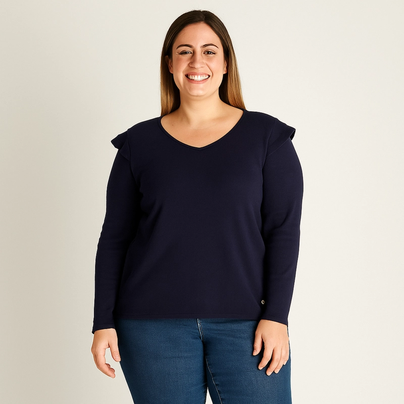 POLERA AZUL MANGA LARGA - 5