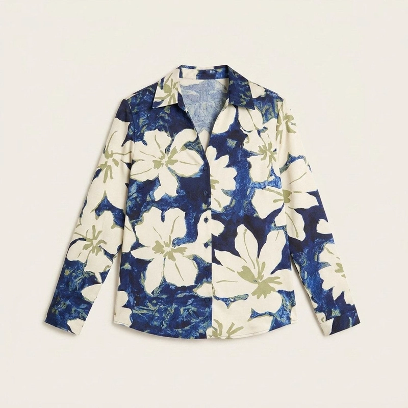 BLUSA AZUL ESTAMPADA CON CAIDA FLUIDA - 5