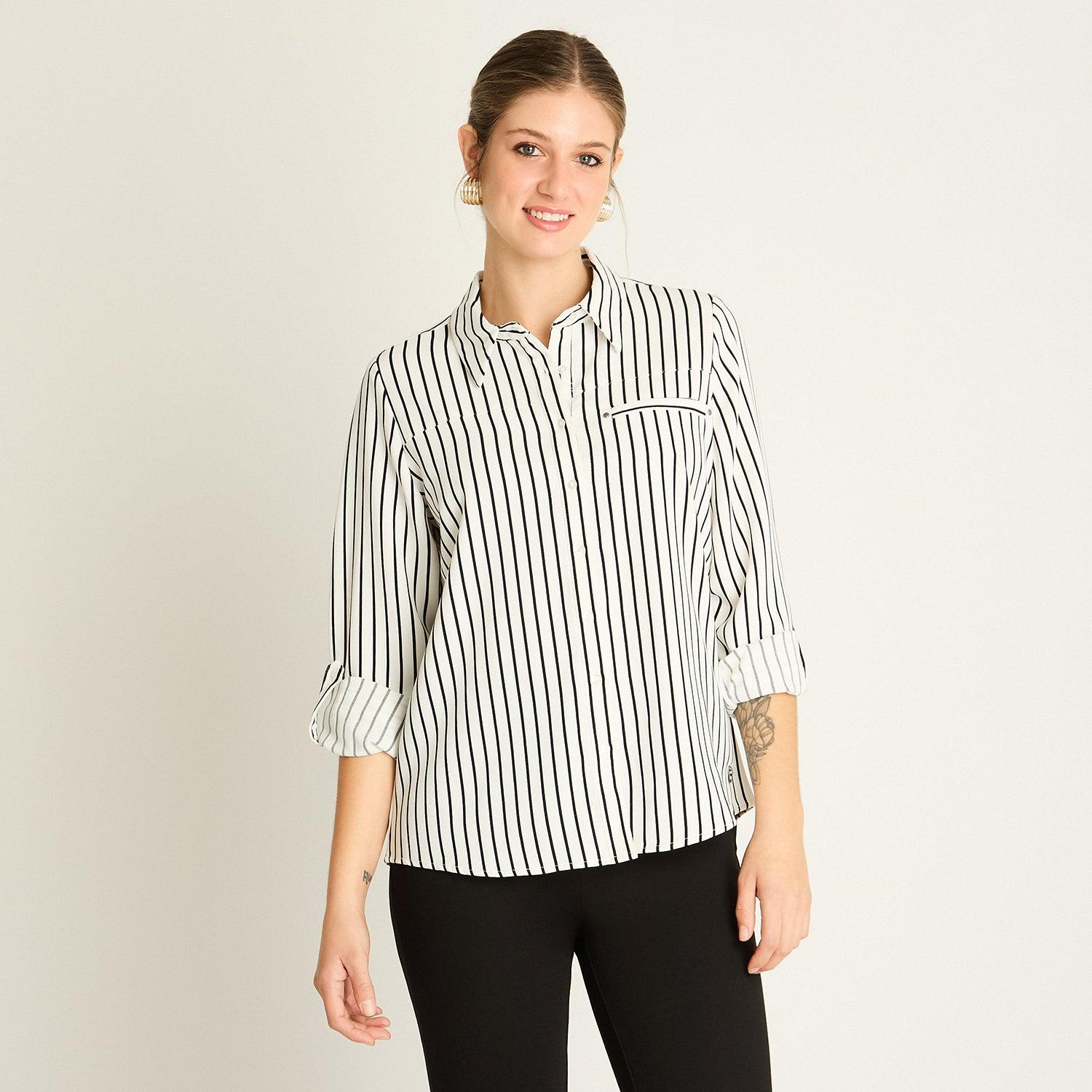 BLUSA BLANCA CON RAYAS FINAS - 1