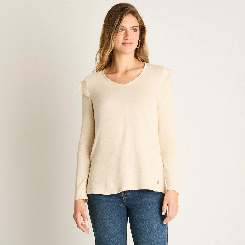 POLERA BEIGE MANGA LARGA - 1