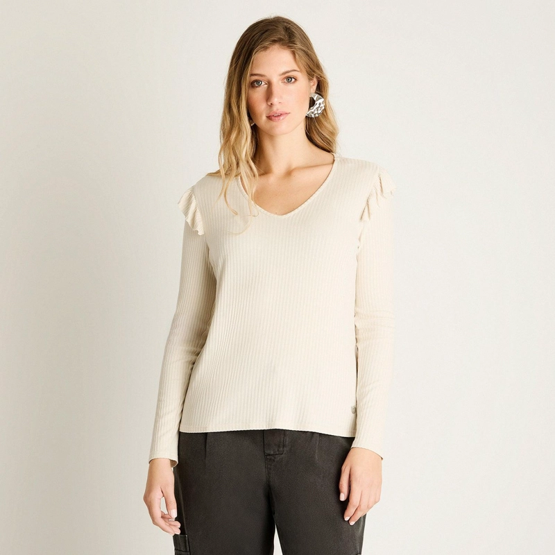 POLERA BEIGE CON VOLANTES - 1