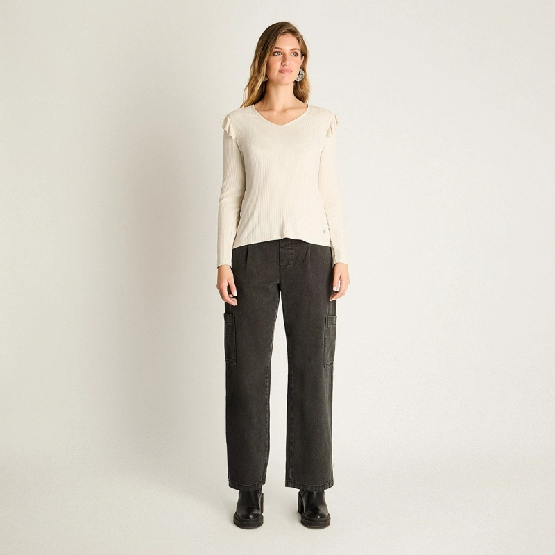 POLERA BEIGE CON VOLANTES - 4