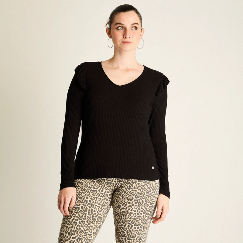 POLERA NEGRA CON VOLANTES Negro S