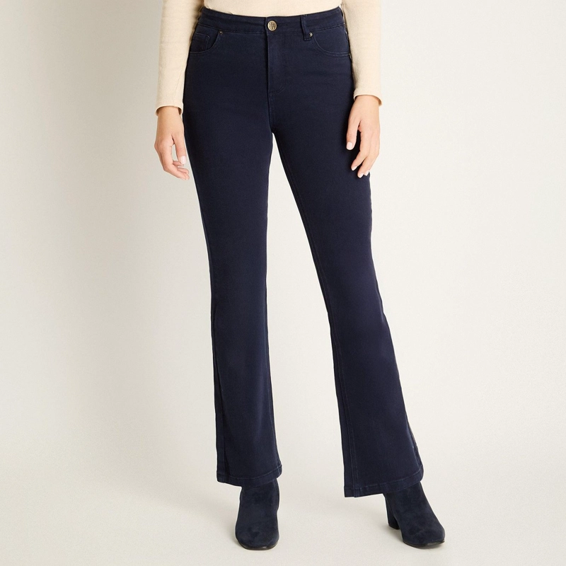 JEANS AZUL FLARE ELASTICIDAD MEDIA CALCE AJUSTADO - 1
