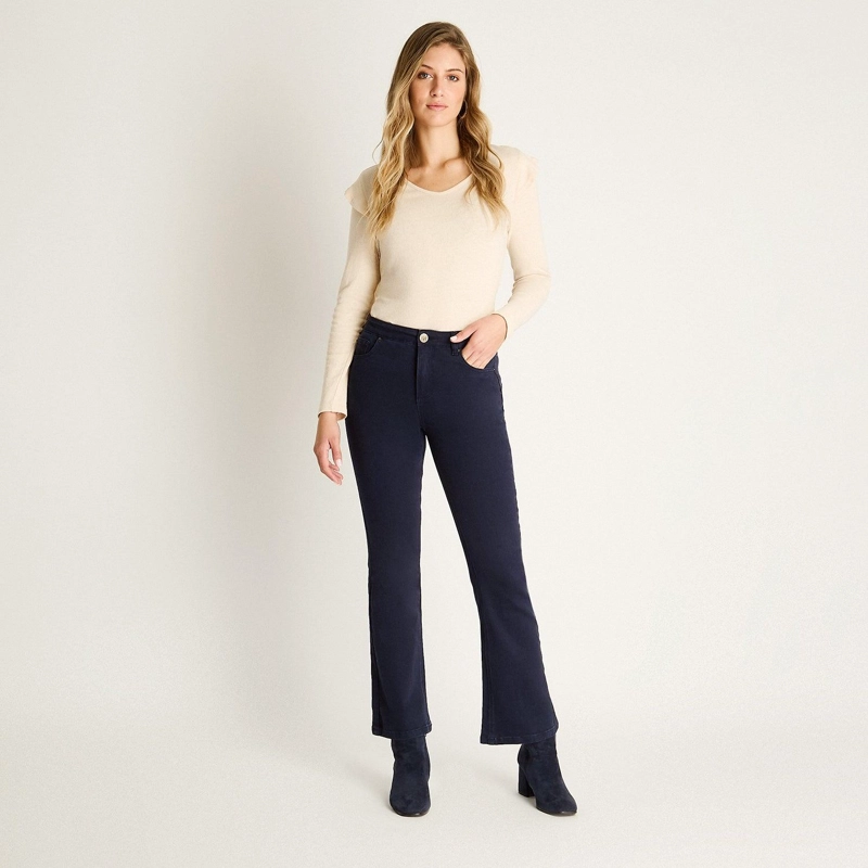 JEANS AZUL FLARE ELASTICIDAD MEDIA CALCE AJUSTADO - 4
