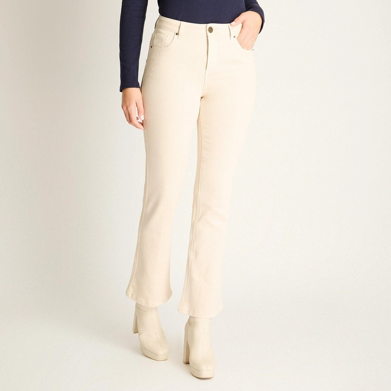 JEANS BEIGE FLARE ELASTICIDAD MEDIA CALCE AJUSTADO - 1