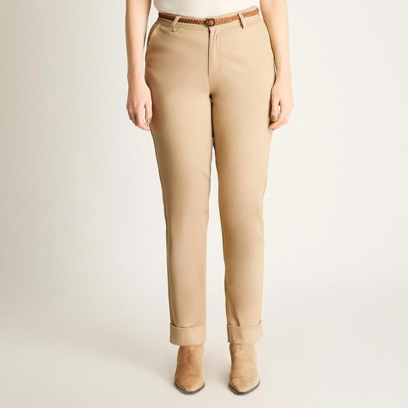 PANTALON BEIGE CON CINTURON TRENZADO - 1