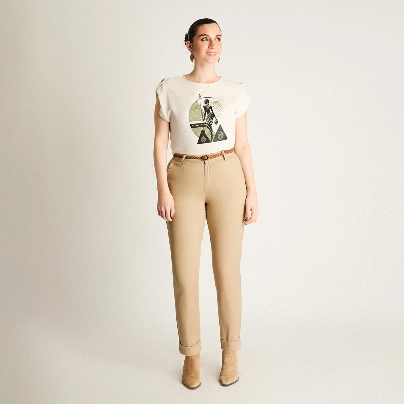 PANTALON BEIGE CON CINTURON TRENZADO - 4