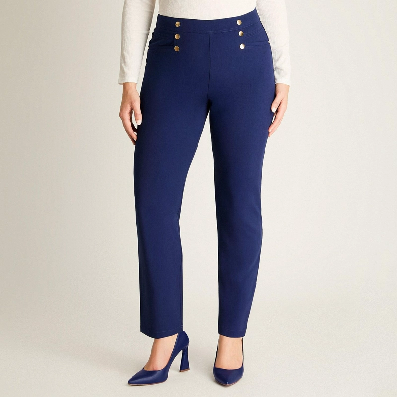 PANTALON SPORT AZUL CON BOTONES DECORATIVOS - 1