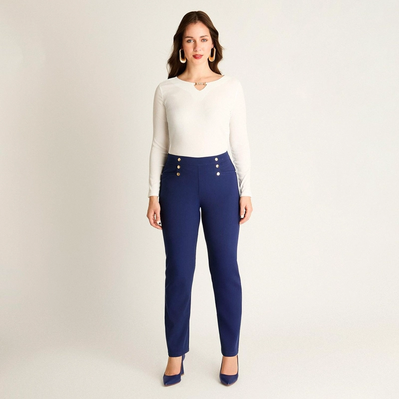 PANTALON SPORT AZUL CON BOTONES DECORATIVOS - 3