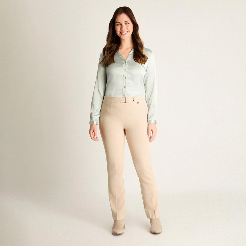PANTALON FORMAL BEIGE CORTE RECTO - 4