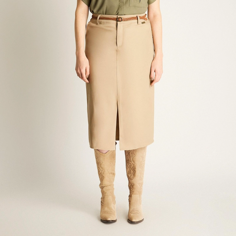 FALDA BEIGE MIDI CON CINTURON - 1