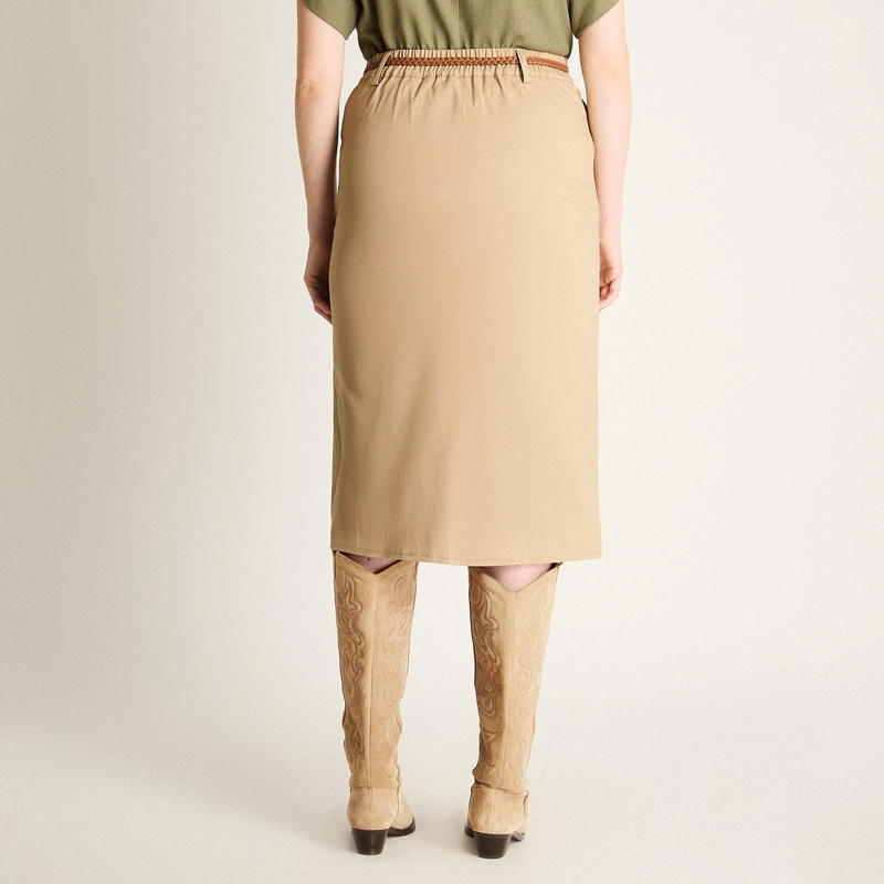 FALDA BEIGE MIDI CON CINTURON - 2