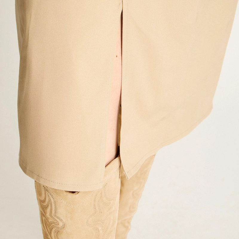 FALDA BEIGE MIDI CON CINTURON - 3