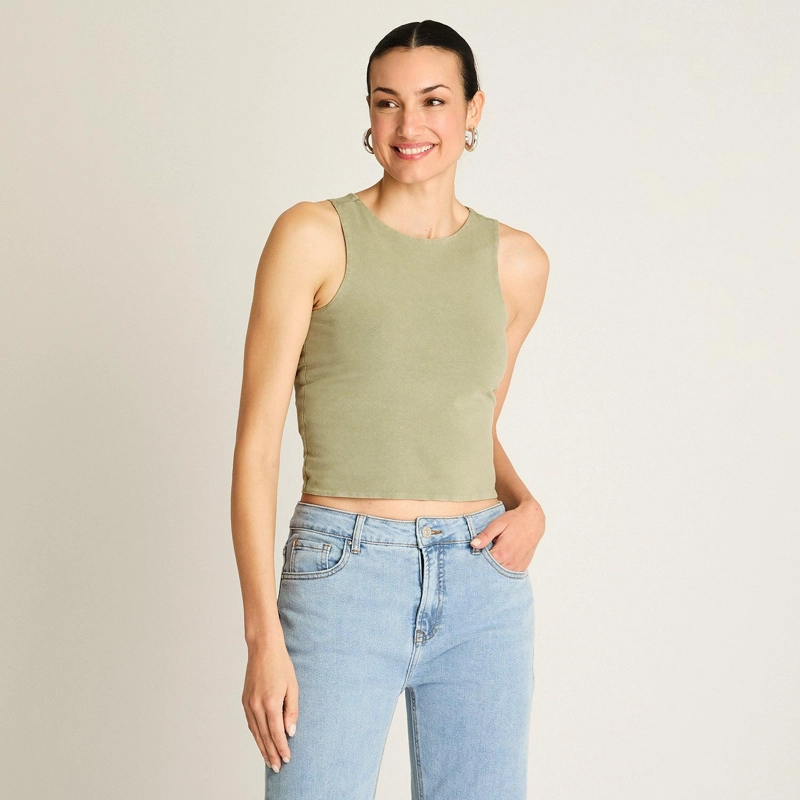 POLERA CROP TOP OLIVA SIN MANGAS Verde XL