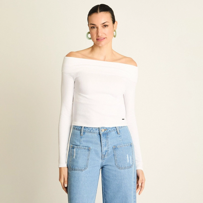 POLERA CORTA OFF-SHOULDER BLANCA - 1