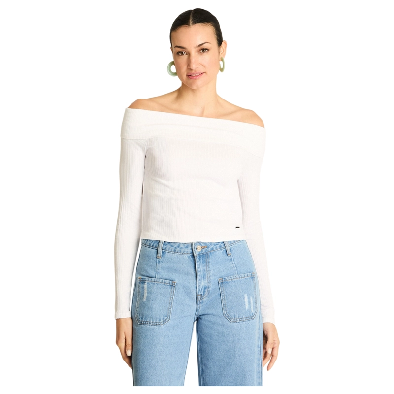 POLERA CORTA OFFSHOULDER BLANCA - 1