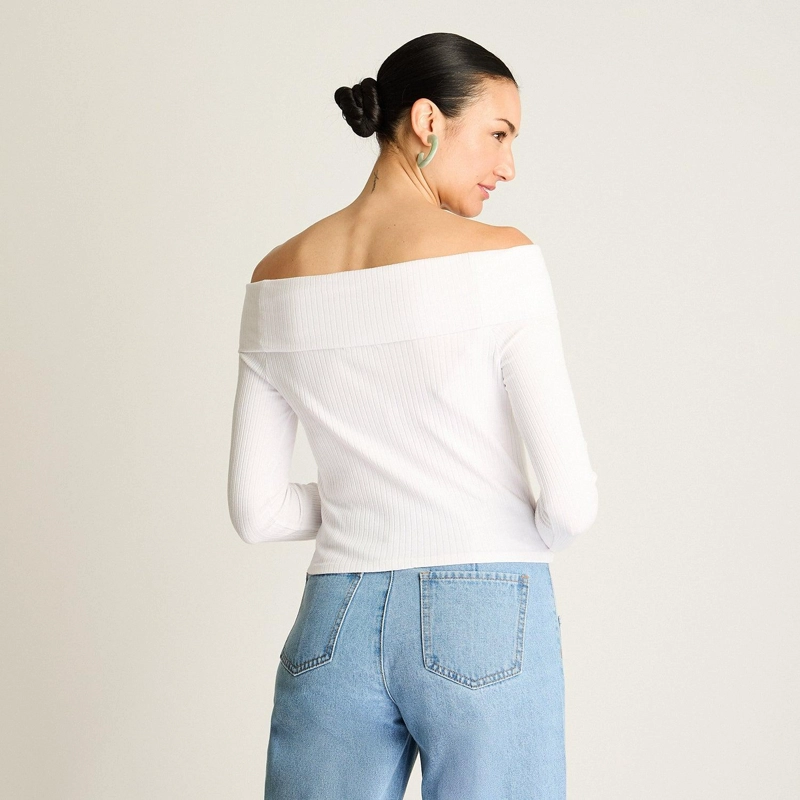 POLERA CORTA OFFSHOULDER BLANCA - 2