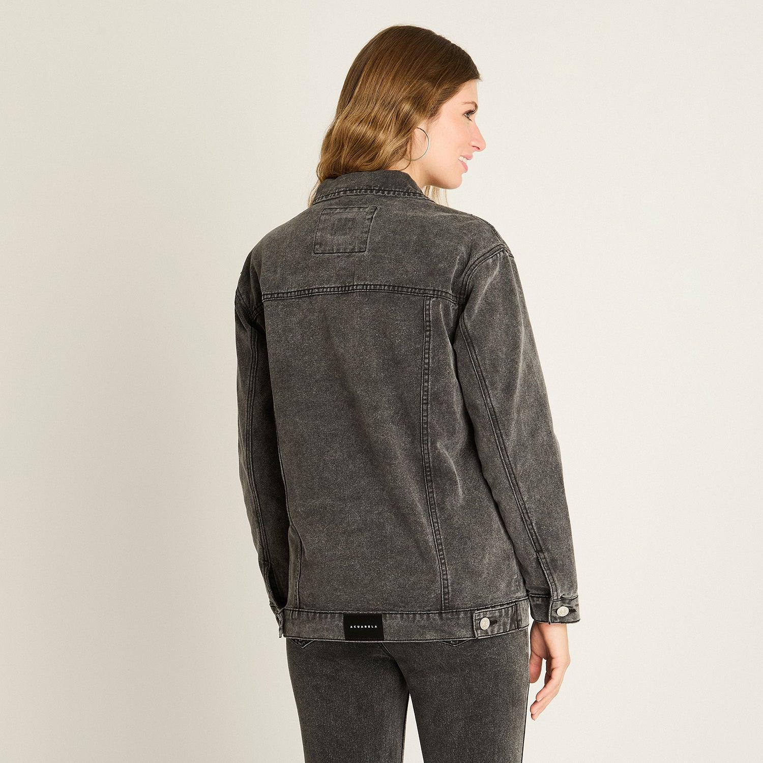 CASACA MEZCLILLA GRIS OSCURO ESTILO OVERSIZE CLASICA - 2