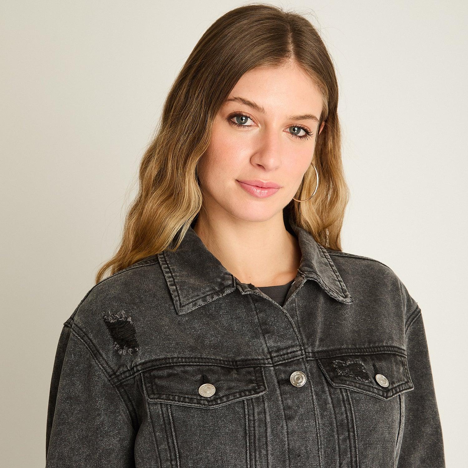 CASACA MEZCLILLA GRIS OSCURO ESTILO OVERSIZE CLASICA - 3