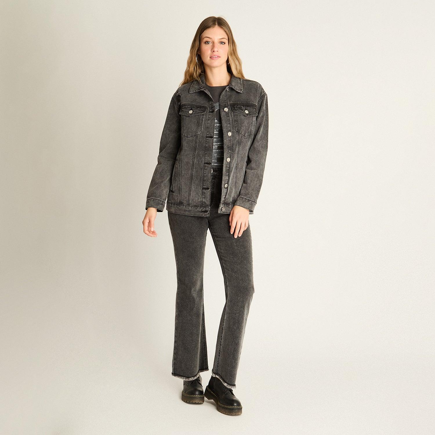 CASACA MEZCLILLA GRIS OSCURO ESTILO OVERSIZE CLASICA - 4