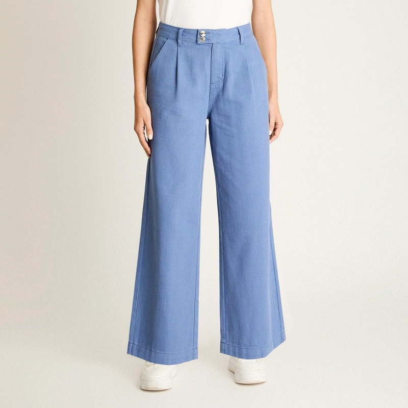 PANTALON ALGODON AZUL WIDE LEG - 1