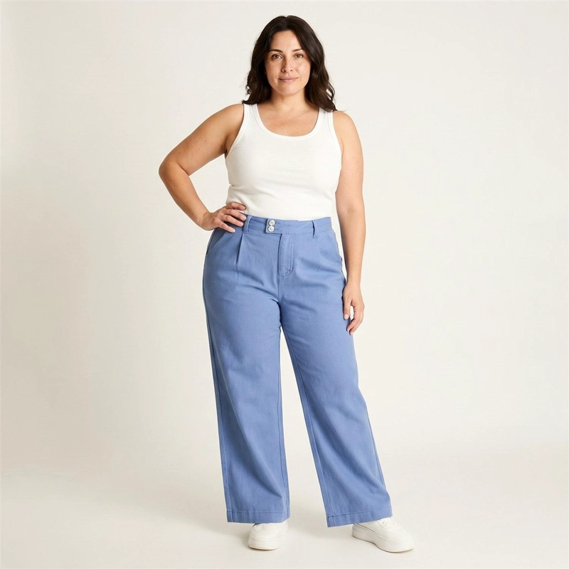 PANTALON ALGODON AZUL WIDE LEG - 2