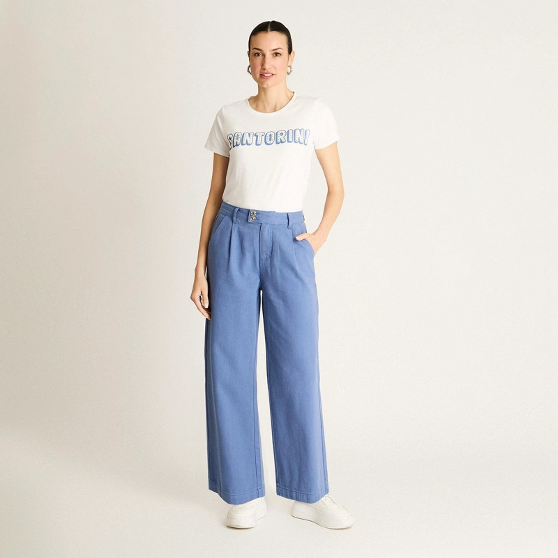 PANTALON ALGODON AZUL WIDE LEG - 5