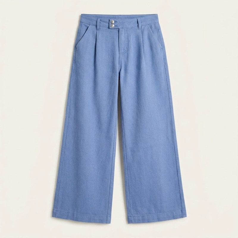 PANTALON ALGODON AZUL WIDE LEG - 6