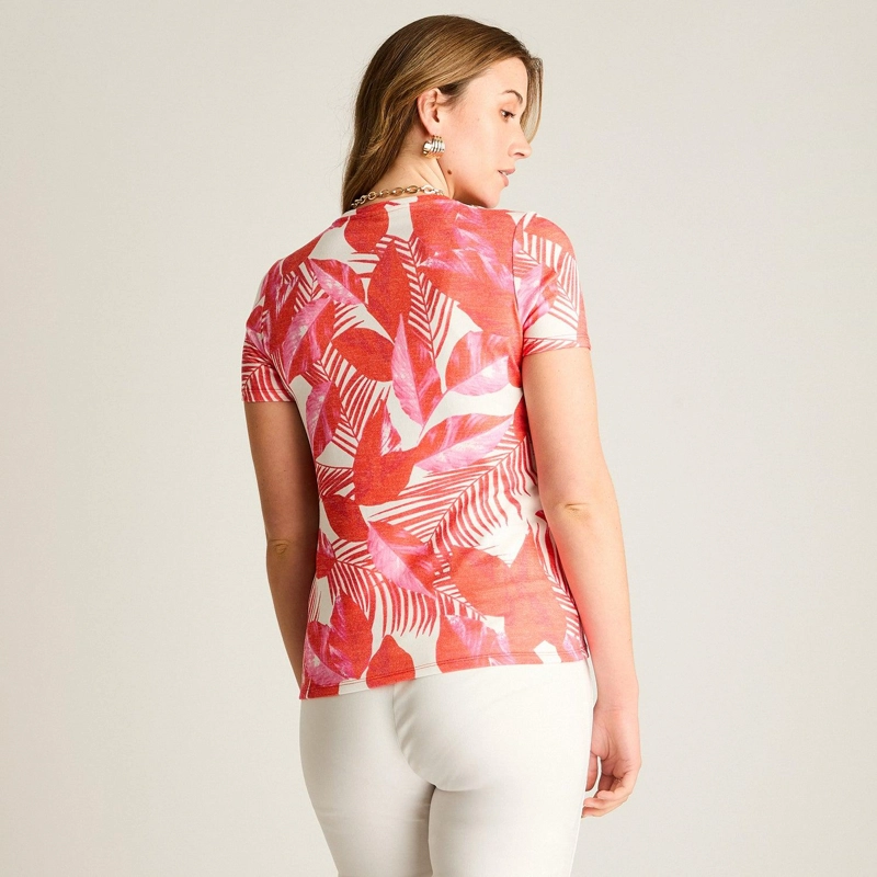 POLERA ROJA ESTAMPADO TROPICAL ELEGANTE - 2