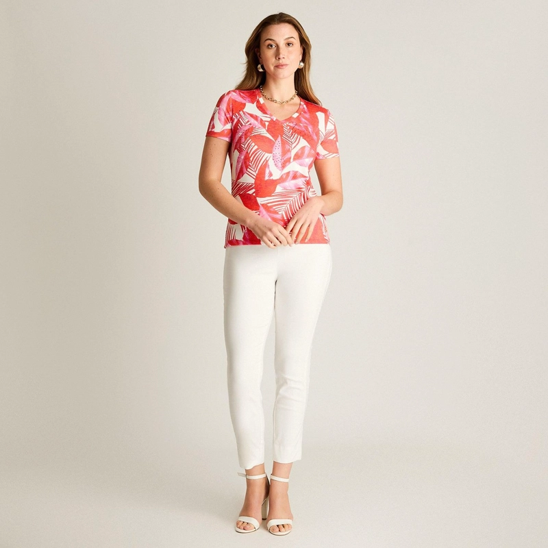 POLERA ROJA ESTAMPADO TROPICAL ELEGANTE - 4