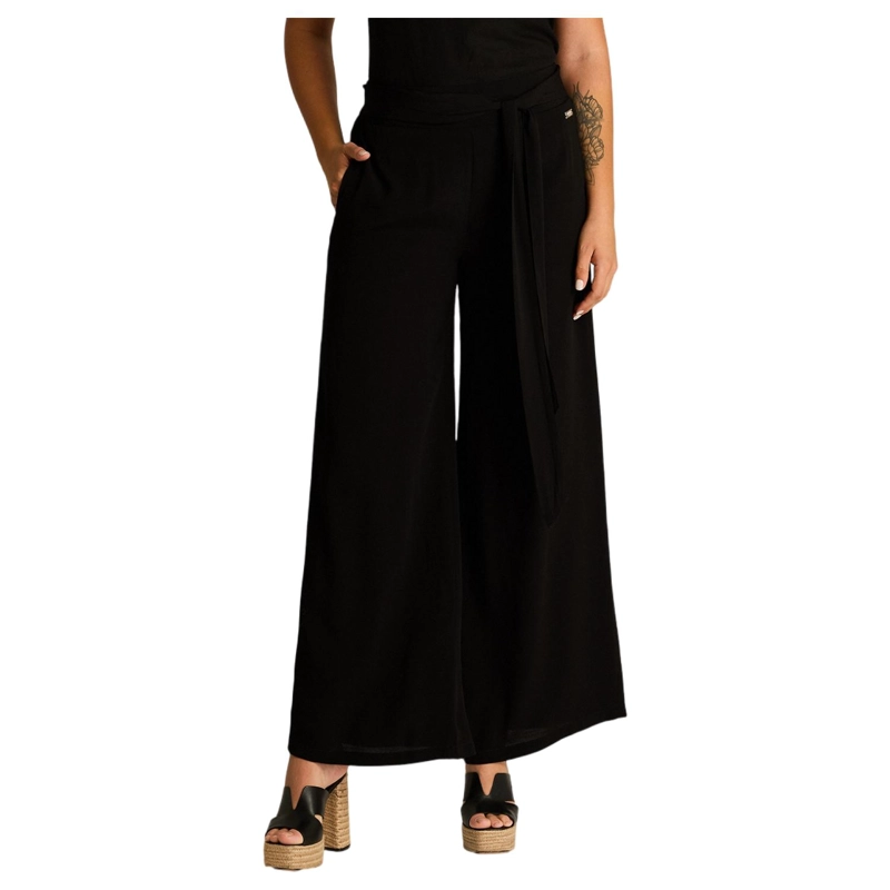 PANTALON SPORT NEGRO PALAZZO NO ELASTICADO CALCE NORMAL - 1