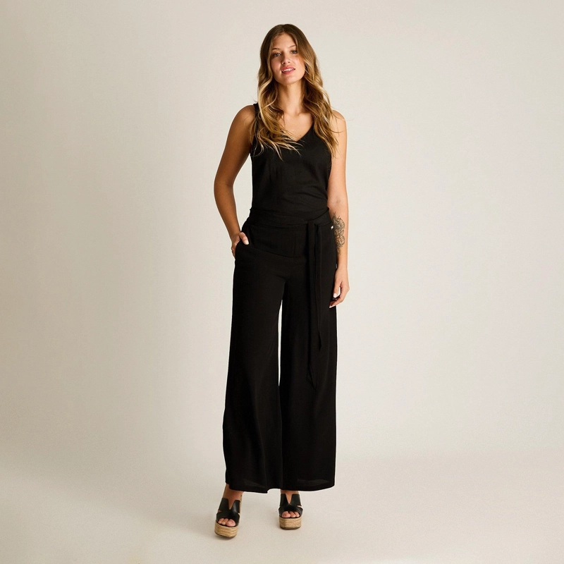 PANTALON SPORT NEGRO PALAZZO NO ELASTICADO CALCE NORMAL - 4