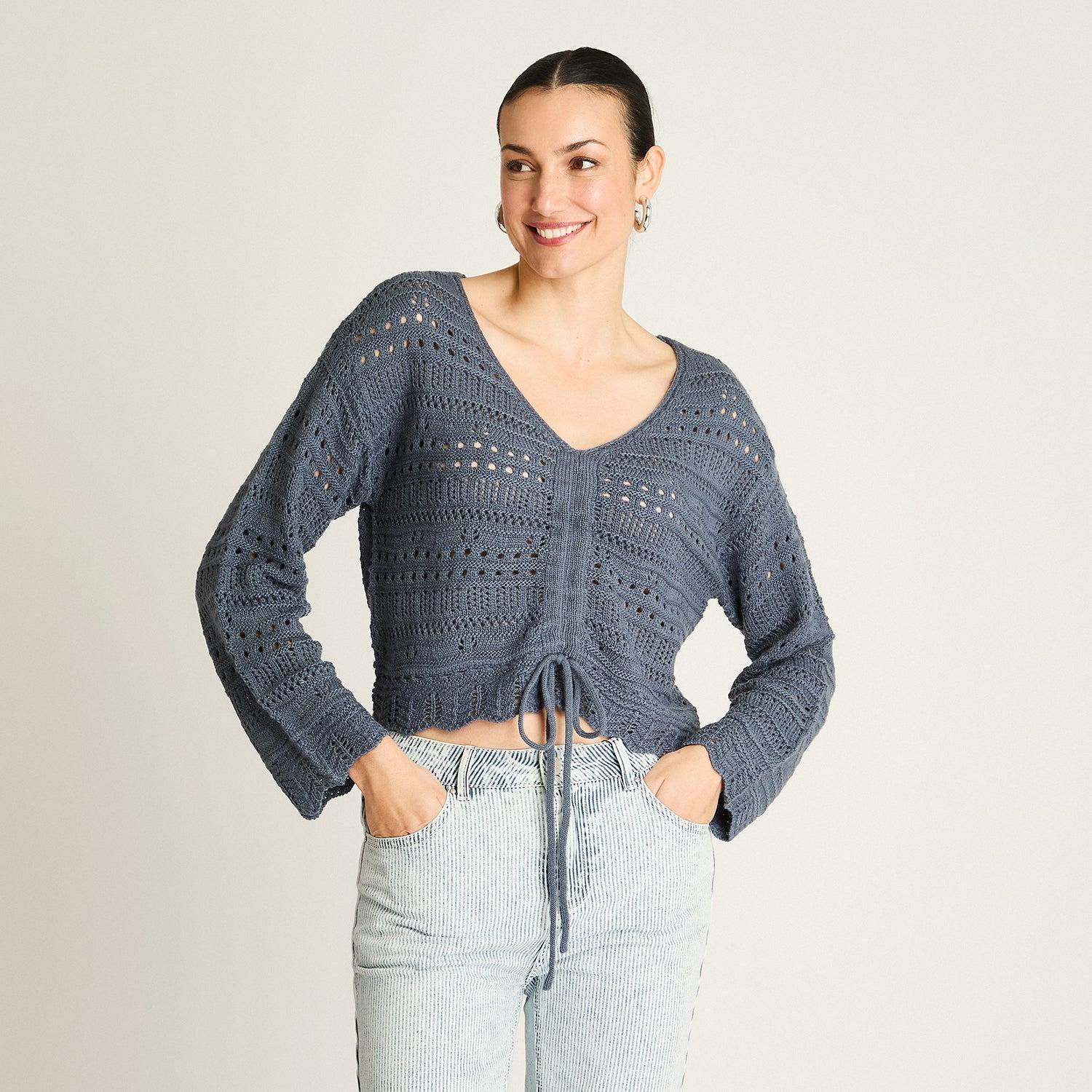 SWEATER AZUL TEJIDO CALADO - 1