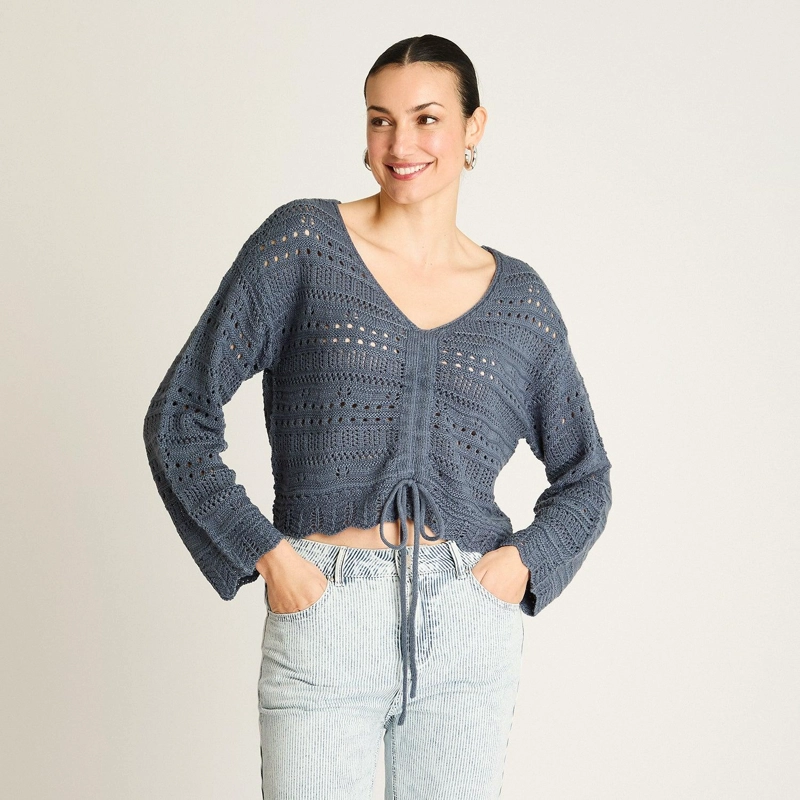SWEATER AZUL TEJIDO CALADO L