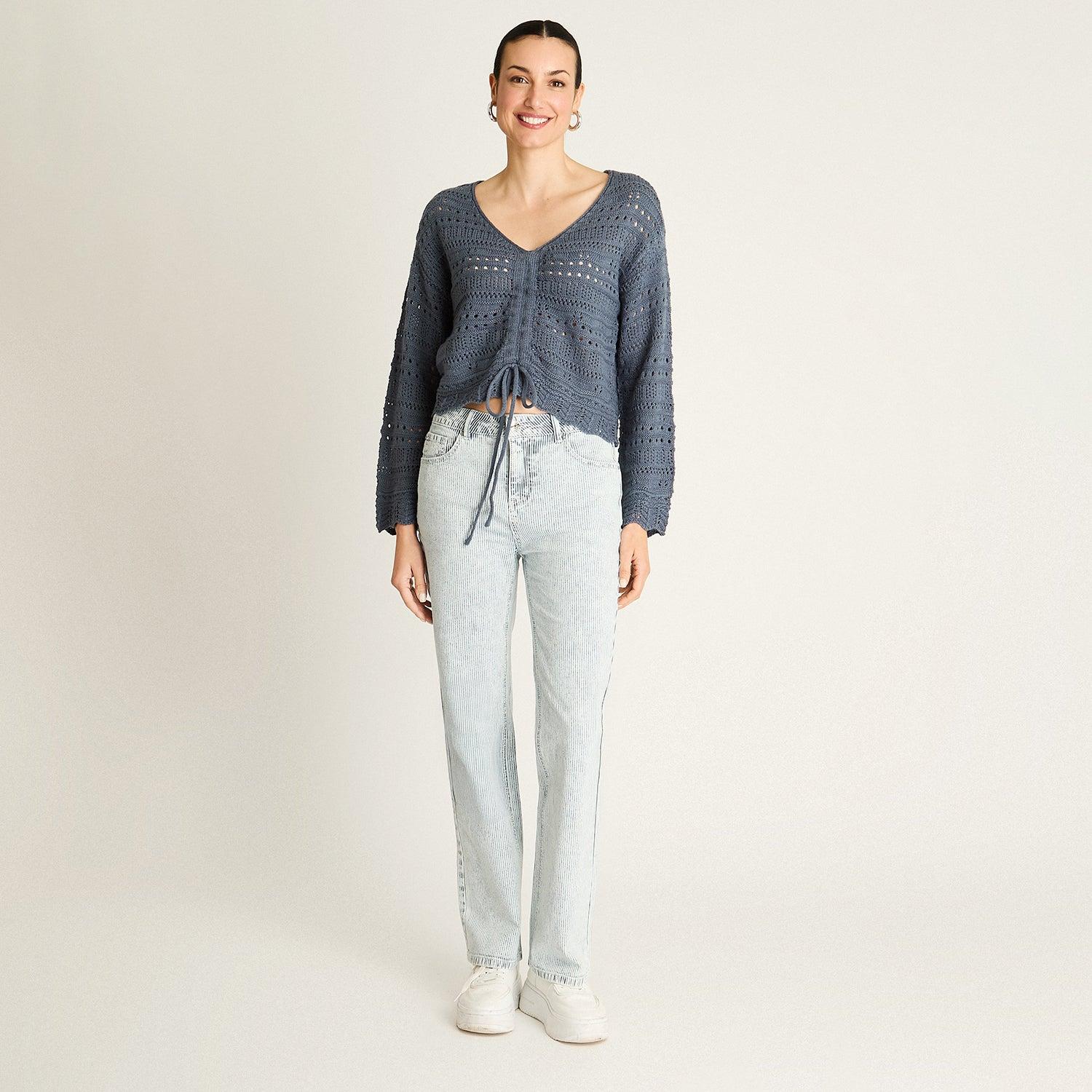 SWEATER AZUL TEJIDO CALADO - 4