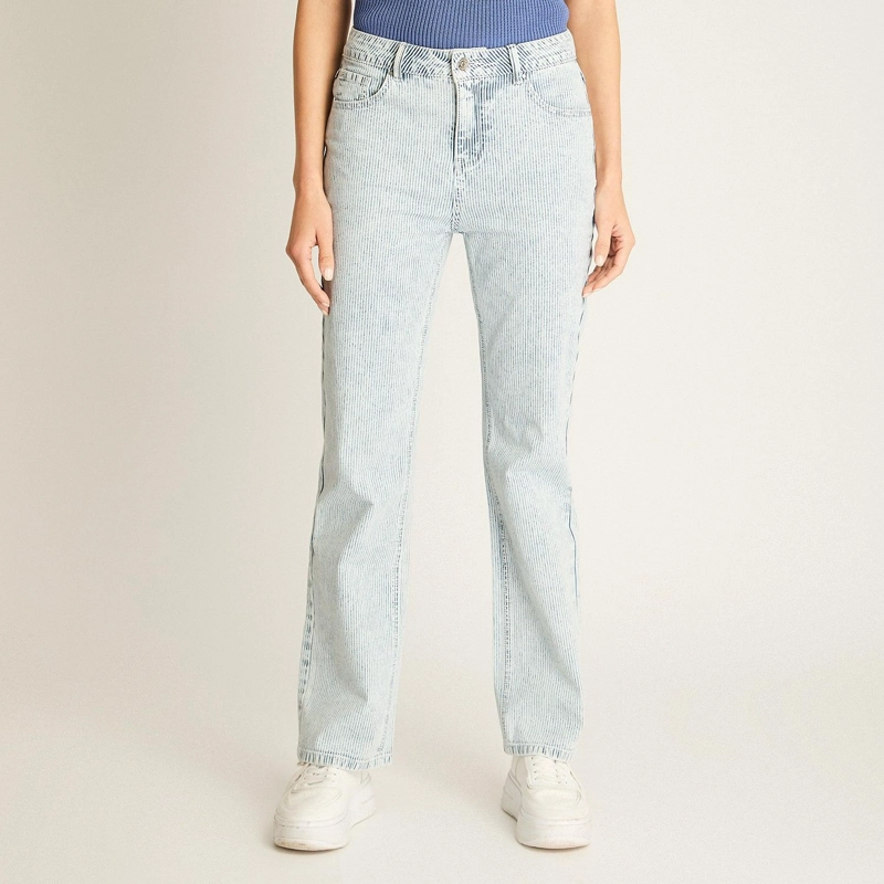 JEANS AZUL RECTO CON RAYAS - 1