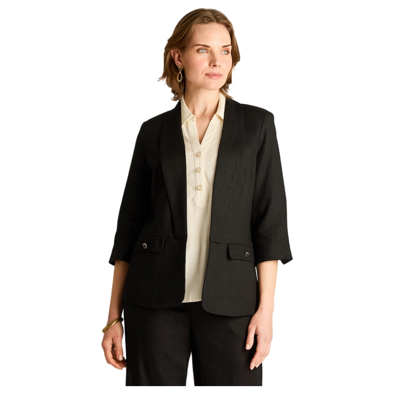 BLAZER NEGRO MANGA 3/4 LINO - 1
