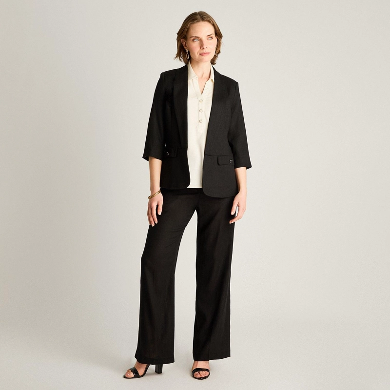 BLAZER NEGRO MANGA 3/4 LINO - 4