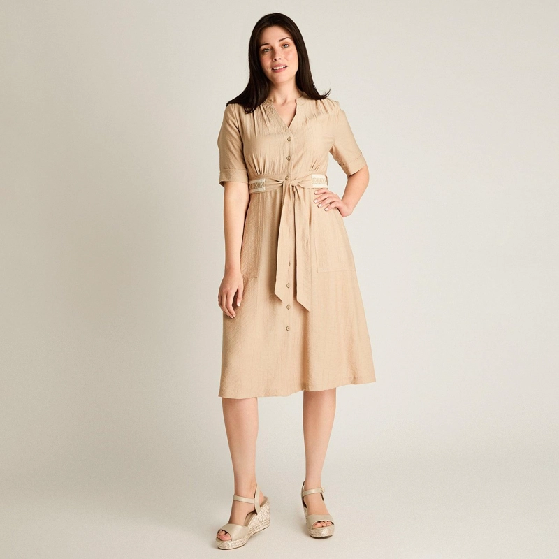 VESTIDO MIDI BEIGE – LIGERO COMODO Y DE CALCE NORMAL - 4