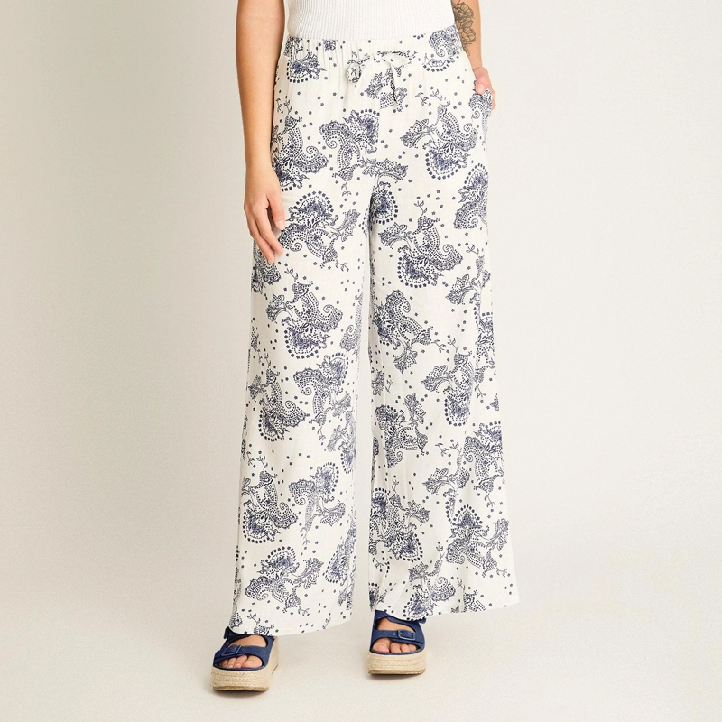 PANTALON PALAZZO BLANCO ESTAMPADO MEDITERRANEO - 1
